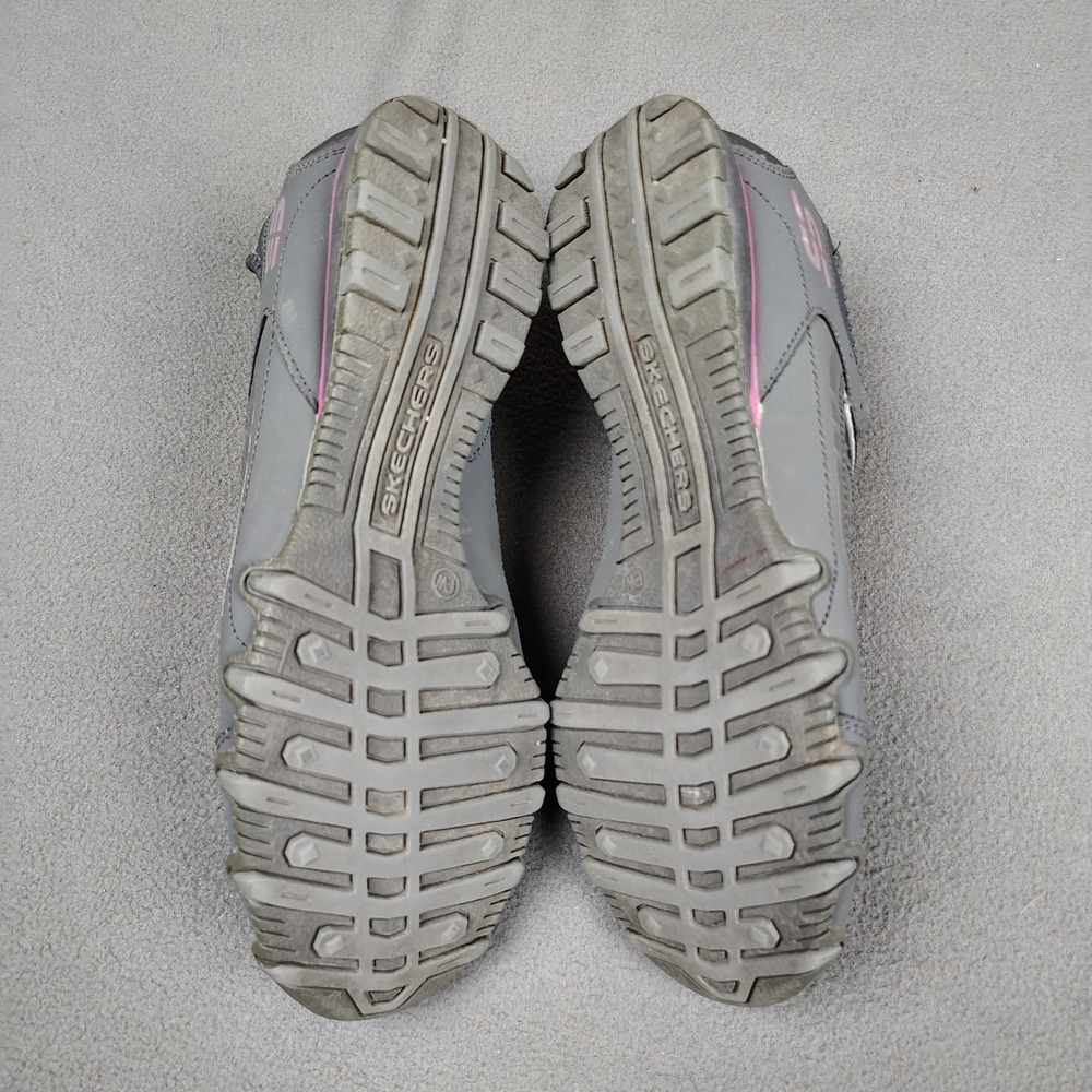 Skechers Biker Shoe Women Sz 9 Gray Pink Leather Bungee Slip On Sneaker Walking - Picture 8 of 9